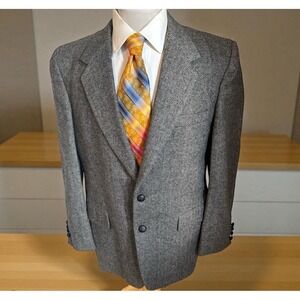 VINTAGE OAKTON Sz 42R Gray Herringbone Tweed Wool Blend Blazer Sport Coat Jacket
